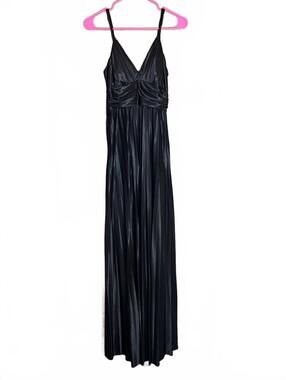 City Triangles black satin pleated Prom Evening Dress